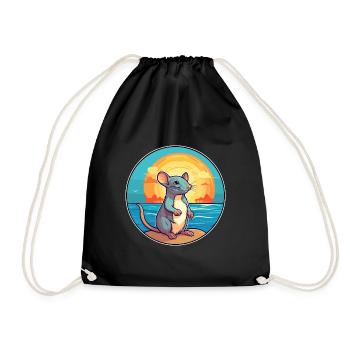 Rat Watercolor Cartoon Kawaii Clipart Animal - Drawstring Bag - black - Front