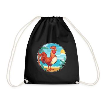 Rooster Watercolor Cartoon Kawaii Clipart Animal - Drawstring Bag - black - Front