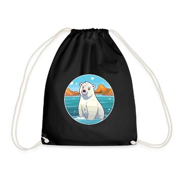 Polar Bear Watercolor Cartoon Kawaii Clipart Pet - Drawstring Bag - black - Front