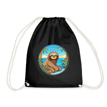 Sloth Watercolor Cartoon Kawaii Clipart Animal - Drawstring Bag - black - Front