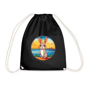 Hase Aquarell Cartoon Kawaii Clipart Tier - Turnbeutel - Schwarz - Vorne