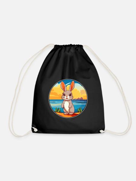 Hase Aquarell Cartoon Kawaii Clipart Tier - Turnbeutel - Schwarz