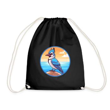 Blue Jay Watercolor Cartoon Kawaii Clipart Animal - Drawstring Bag - black - Front