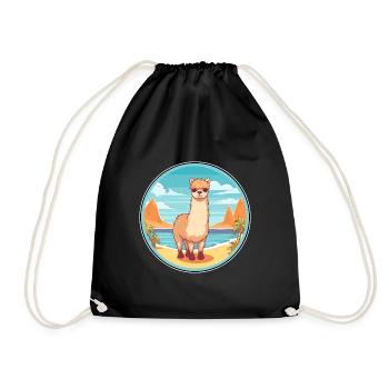 Alpaca Watercolor Cartoon Kawaii Clipart Animal - Drawstring Bag - black - Front