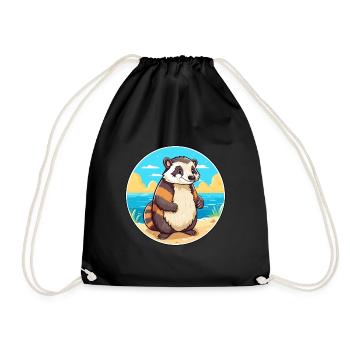 Blaireau Aquarelle Dessin Animé Kawaii Clipart Animal - Sac de sport léger - noir - Devant