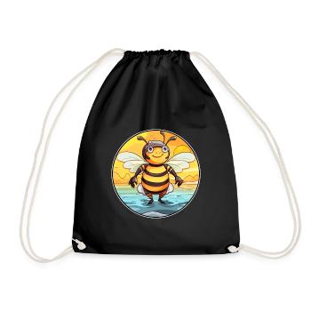Bee Watercolor Cartoon Kawaii Clipart Animal - Drawstring Bag - black - Front