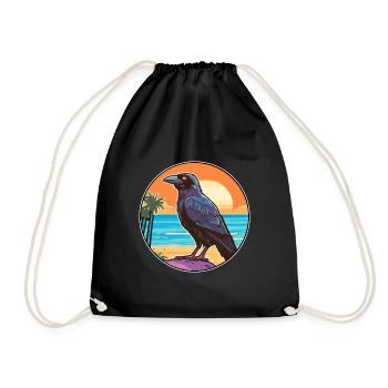 Crow Watercolor Cartoon Kawaii Clipart Animal - Drawstring Bag - black - Front