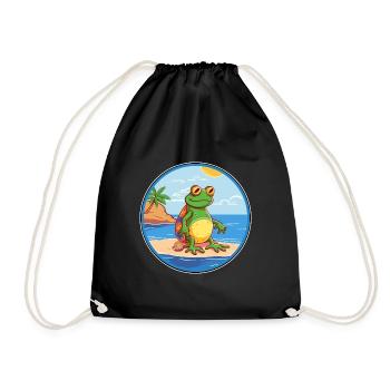 Frosch Aquarell Cartoon Kawaii Clipart Tier - Turnbeutel - Schwarz - Vorne