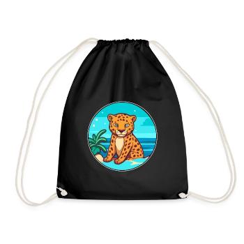 Jaguar Watercolor Cartoon Kawaii Clipart Animal - Drawstring Bag - black - Front