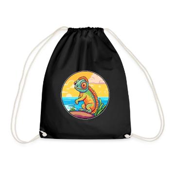 Chameleon Watercolor Cartoon Kawaii Clipart Animal - Drawstring Bag - black - Front