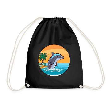 Dolphin Watercolor Cartoon Kawaii Clipart Animal - Drawstring Bag - black - Front