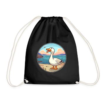Goose Watercolor Cartoon Kawaii Clipart Animal - Drawstring Bag - black - Front