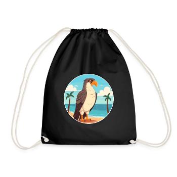 Hawk Watercolor Cartoon Kawaii Clipart Animal - Drawstring Bag - black - Front