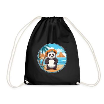 Panda Aquarell Karikatur Kawaii Clipart Tier - Turnbeutel - Schwarz - Vorne