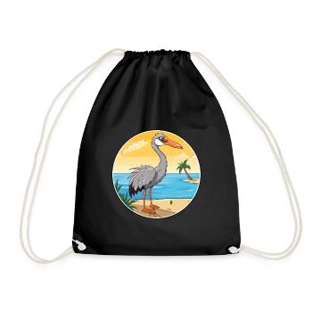 Crane Watercolor Cartoon Kawaii Clipart Animal - Drawstring Bag - black - Front