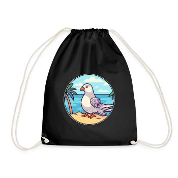 Dove Watercolor Cartoon Kawaii Clipart Animal - Drawstring Bag - black - Front