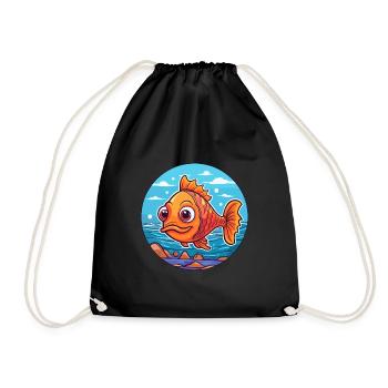 Fish Watercolor Cartoon Kawaii Clipart Animal - Drawstring Bag - black - Front