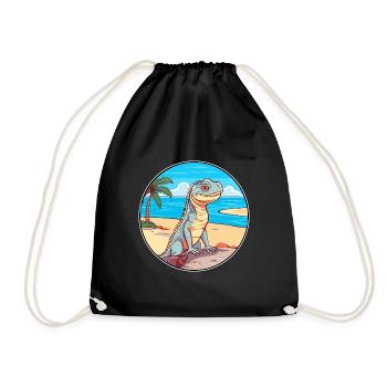 Iguana Watercolor Cartoon Kawaii Clipart Animal - Drawstring Bag - black - Front