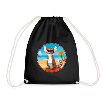 Lemur Watercolor Cartoon Kawaii Clipart Animal - Drawstring Bag - black - Front