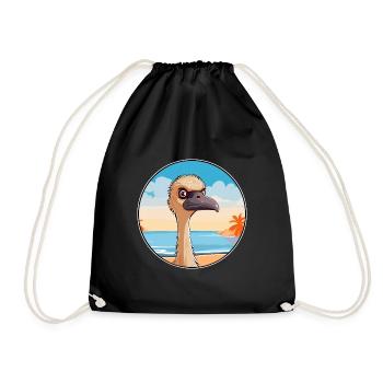 Ostrich Watercolor Cartoon Kawaii Clipart Animal - Drawstring Bag - black - Front