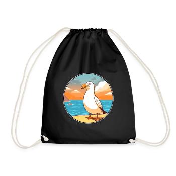 Seagull Watercolor Cartoon Kawaii Clipart Animal - Drawstring Bag - black - Front
