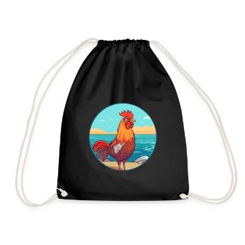 Rooster Watercolor Cartoon Kawaii Clipart Animal - Drawstring Bag - black - Front