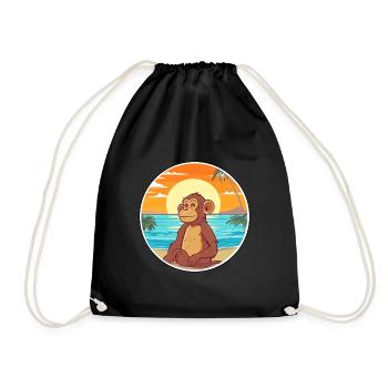 Monkey Watercolor Cartoon Kawaii Clipart Animal - Drawstring Bag - black - Front