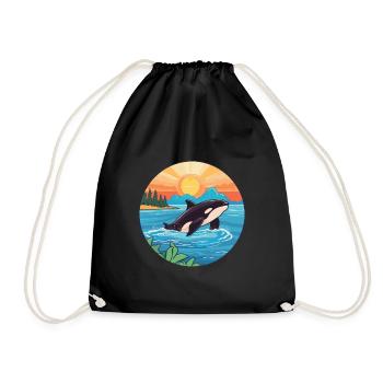 Orca Watercolor Cartoon Kawaii Clipart Animal - Drawstring Bag - black - Front