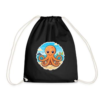Poulpe aquarelle dessin animé kawaii Clipart Animal - Sac de sport léger - noir - Devant