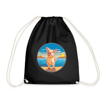 Pig Watercolor Cartoon Kawaii Clipart Animal - Drawstring Bag - black - Front