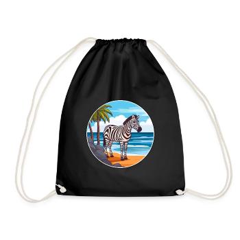 Zebra Watercolor Cartoon Kawaii Clipart Animal - Drawstring Bag - black - Front