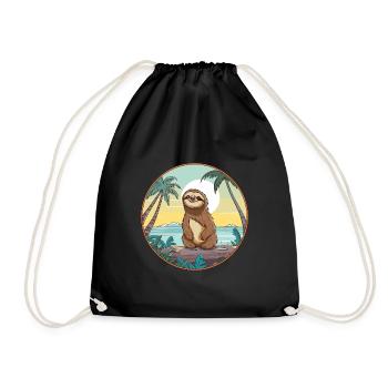 Sloth Watercolor Cartoon Kawaii Clipart Animal - Drawstring Bag - black - Front