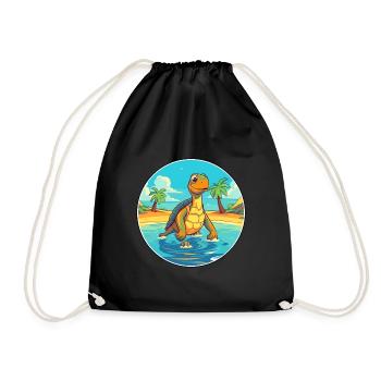 Turtle Watercolor Cartoon Kawaii Clipart Animal - Drawstring Bag - black - Front