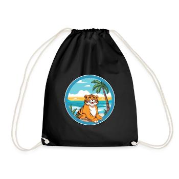 Tiger Watercolor Cartoon Kawaii Clipart Animal - Drawstring Bag - black - Front