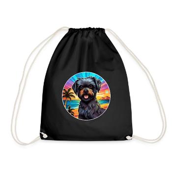 Affenpinscher Dog Breed Colorful Cartoon Watercolo - Drawstring Bag - black - Front
