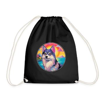 Alaskan Klee Kai Chien Race Coloré Dessin Animé Waterc - Sac de sport léger - noir - Devant