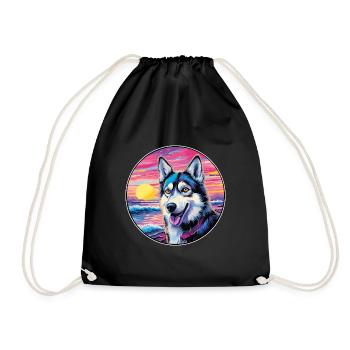 Alaskan Husky Hund Rasse Bunte Karikatur Watercolo - Turnbeutel - Schwarz - Vorne