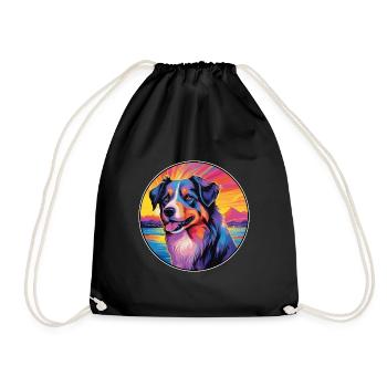 Chien de berger basque race coloré dessin animé Waterco - Sac de sport léger - noir - Devant