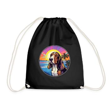 Basset Artesien Normand Dog Breed Colorful Cartoon - Drawstring Bag - black - Front
