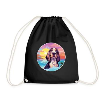 Basset Bleu De Gascogne Dog Breed Colorful Cartoon - Drawstring Bag - black - Front