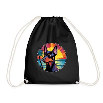Austrian Pinscher Dog Breed Colorful Cartoon Water - Drawstring Bag - black - Front
