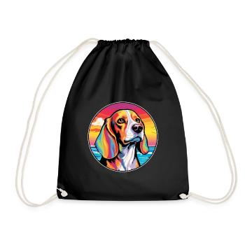 Beagle Harrier Dog Breed Colorful Cartoon Watercol - Drawstring Bag - black - Front