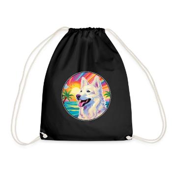 Berger Blanc Suisse Dog Breed Colorful Cartoon Wat - Drawstring Bag - black - Front