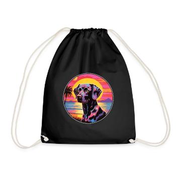Black Forest Hound Dog Breed Colorful Cartoon Wate - Drawstring Bag - black - Front