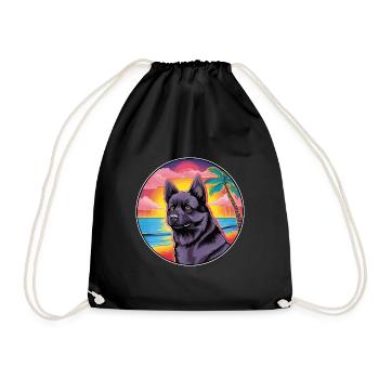 Black Norwegian Elkhound Dog Breed Colorful Cartoo - Drawstring Bag - black - Front