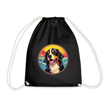 Bernese Mountain Dog Breed Colorful Cartoon Waterc - Drawstring Bag - black - Front