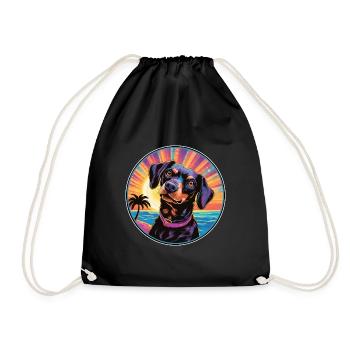 Schwarze braune Hunderasse bunte Karikatur Aquarell - Turnbeutel - Schwarz - Vorne