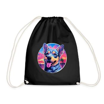 Blue Heeler Dog Breed Colorful Cartoon Watercolor - Drawstring Bag - black - Front