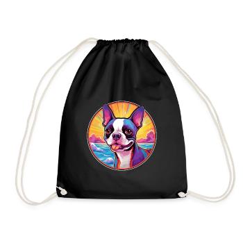 Boston Terrier Hunderasse Bunte Karikatur Watercol - Turnbeutel - Schwarz - Vorne