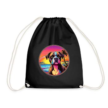 Bull Boxer Hund Rasse Bunte Karikatur Aquarell - Turnbeutel - Schwarz - Vorne